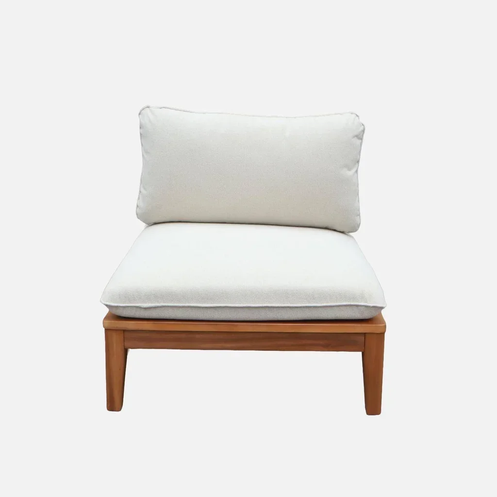 2-Seater Modular Acacia Wood Bench with Boucle Cushions for Garden