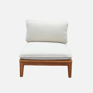 2-Seater Modular Acacia Wood Bench with Boucle Cushions for Garden
