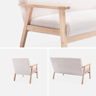 Banco sillón 3 plazas madera maciza hevea crema bouclé Isak