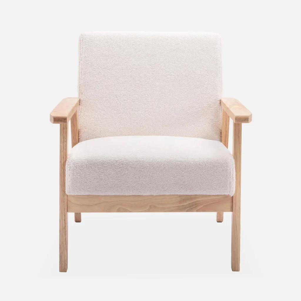 Banco sillón 3 plazas madera maciza hevea crema bouclé Isak