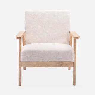 Banco sillón 3 plazas madera maciza hevea crema bouclé Isak