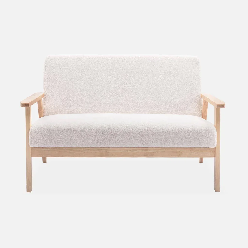 Banco sillón 3 plazas madera maciza hevea crema bouclé Isak