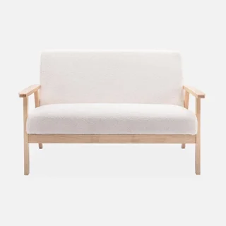 Banco sillón 3 plazas madera maciza hevea crema bouclé Isak
