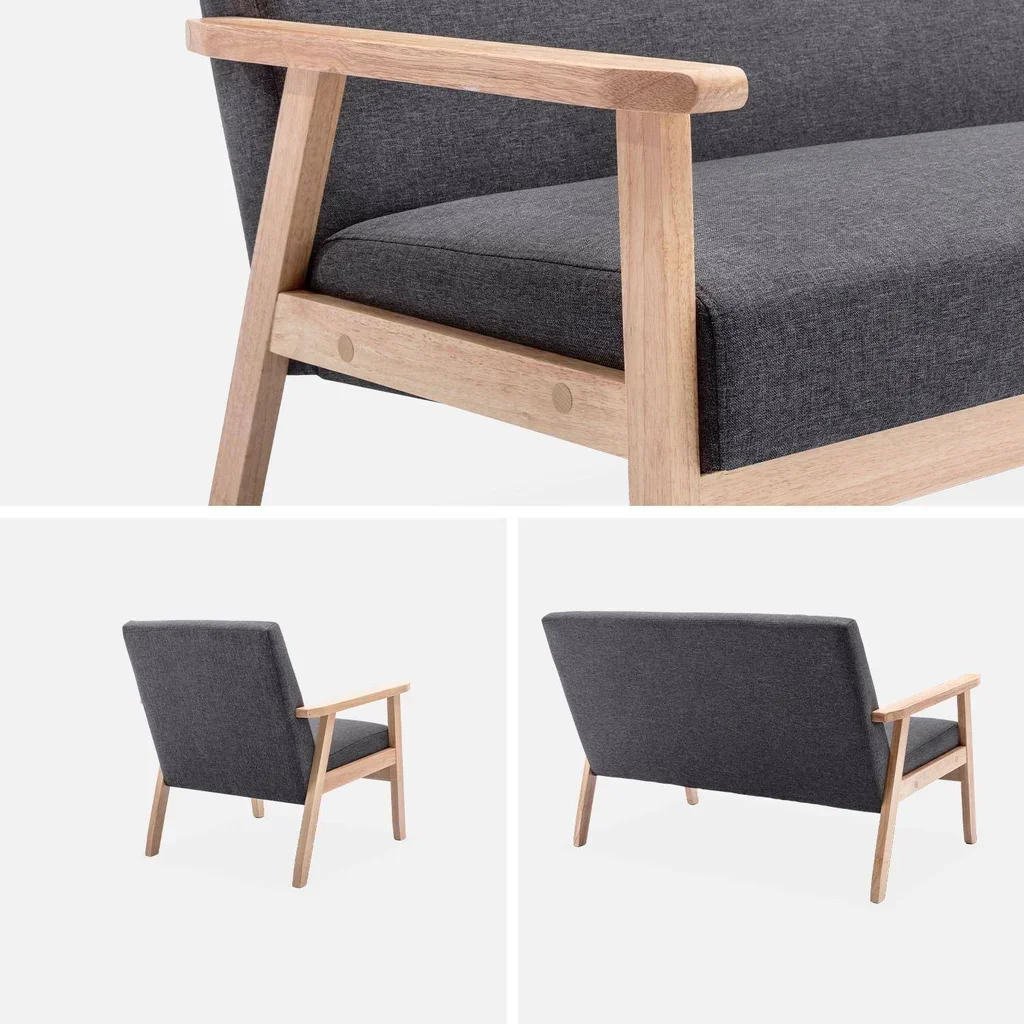 3-Sitzer Bank und Sessel Hevea Holz Skandinavischer Stil Stoff Isak