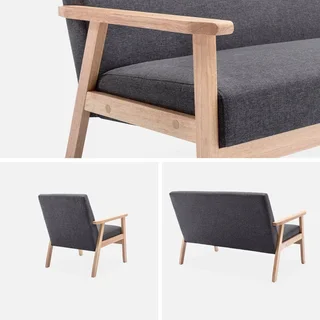 3-Sitzer Bank und Sessel Hevea Holz Skandinavischer Stil Stoff Isak