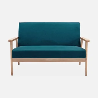 Isak 3-Sitzer Bank und Sessel Massivholz Hevea Pappel skandinavischer Stoffbezug
