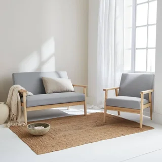 Isak 3-Sitzer Bank und Sessel - Massivholz Hevea und skandinavischer Stoffbezug