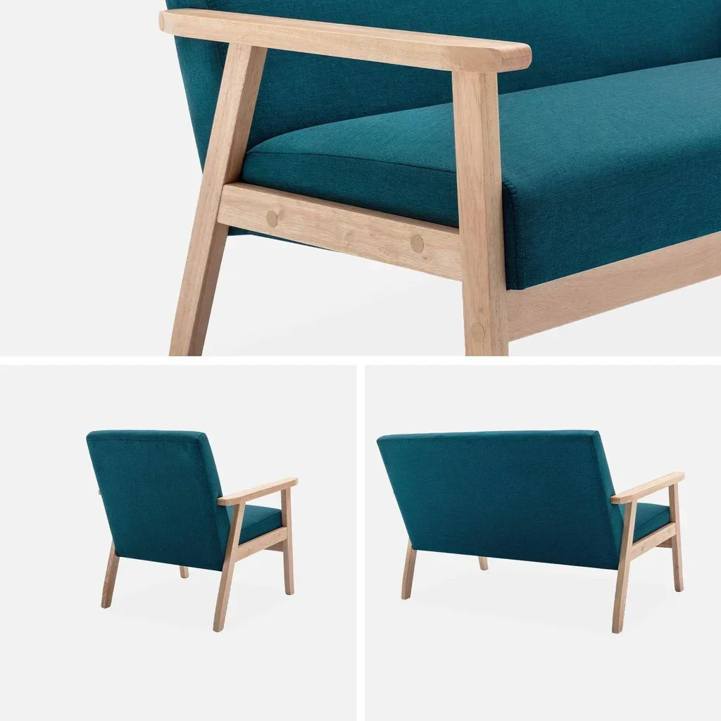 Isak 3-Sitzer Bank und Sessel Massivholz Hevea Pappel skandinavischer Stoffbezug