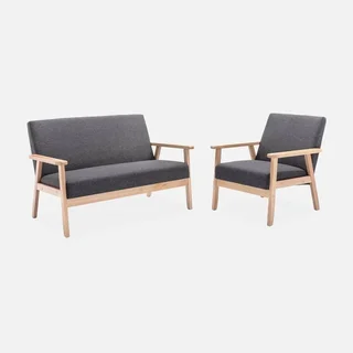 3-Sitzer Bank und Sessel Hevea Holz Skandinavischer Stil Stoff Isak