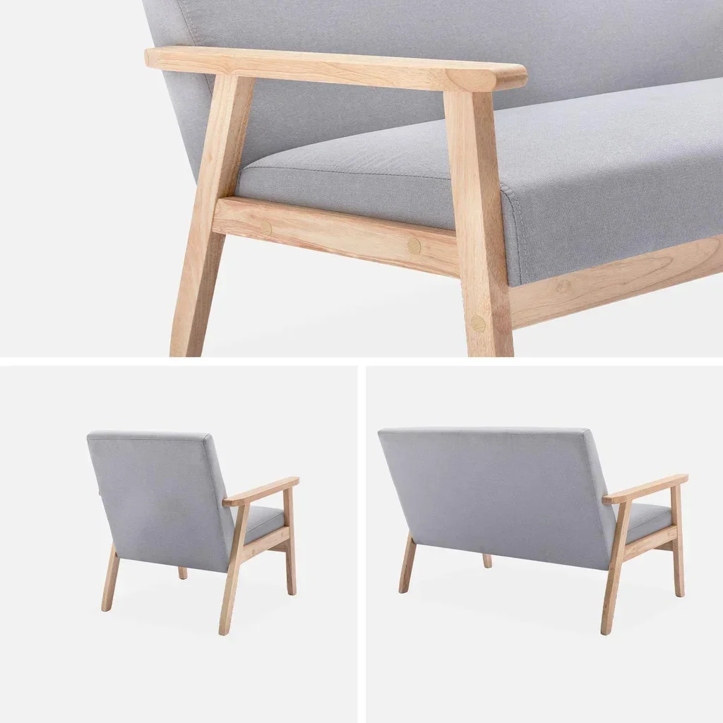 Isak 3-Sitzer Bank und Sessel - Massivholz Hevea und skandinavischer Stoffbezug