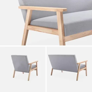 Isak 3-Sitzer Bank und Sessel - Massivholz Hevea und skandinavischer Stoffbezug