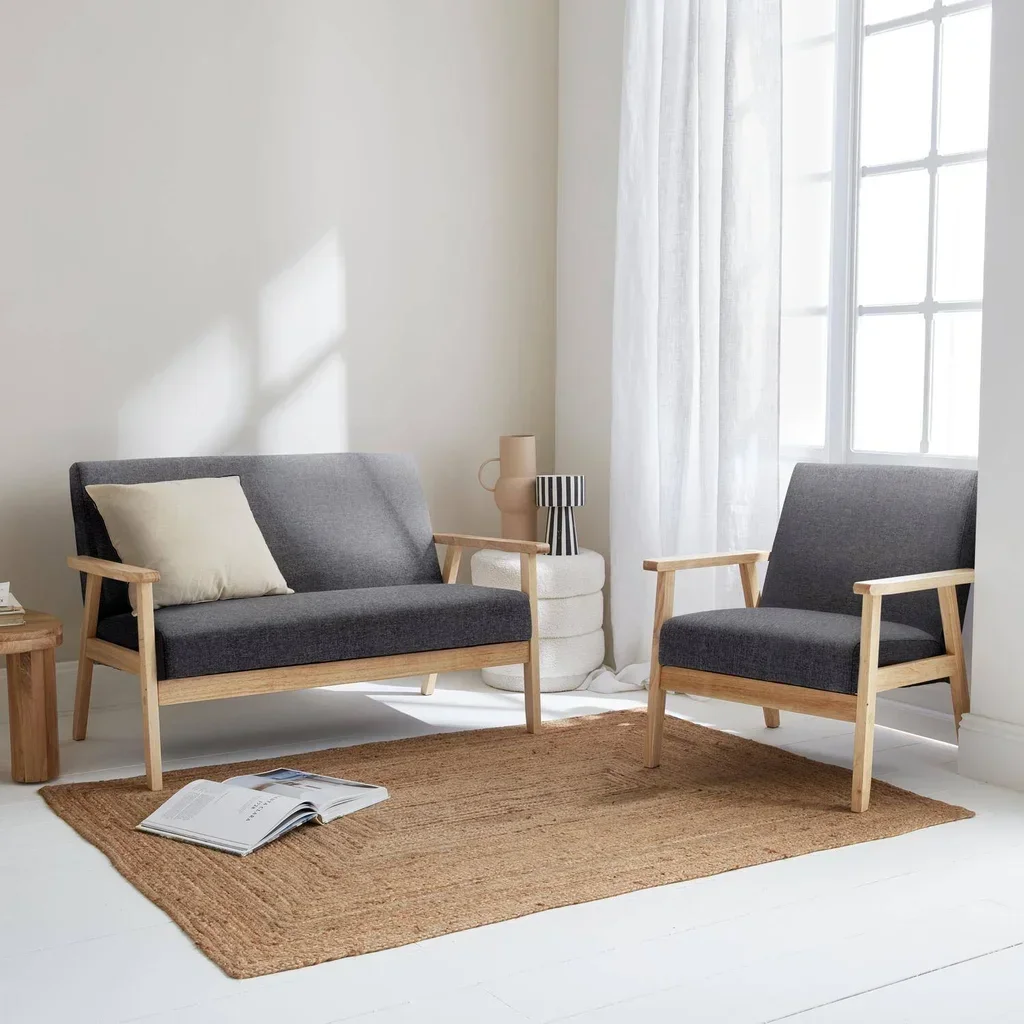 3-Sitzer Bank und Sessel Hevea Holz Skandinavischer Stil Stoff Isak
