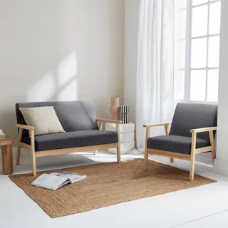 3-Sitzer Bank und Sessel Hevea Holz Skandinavischer Stil Stoff Isak
