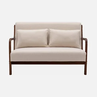 Banco escandinavo 2 plazas madera de hevea nogal claro y tela beige Lorens