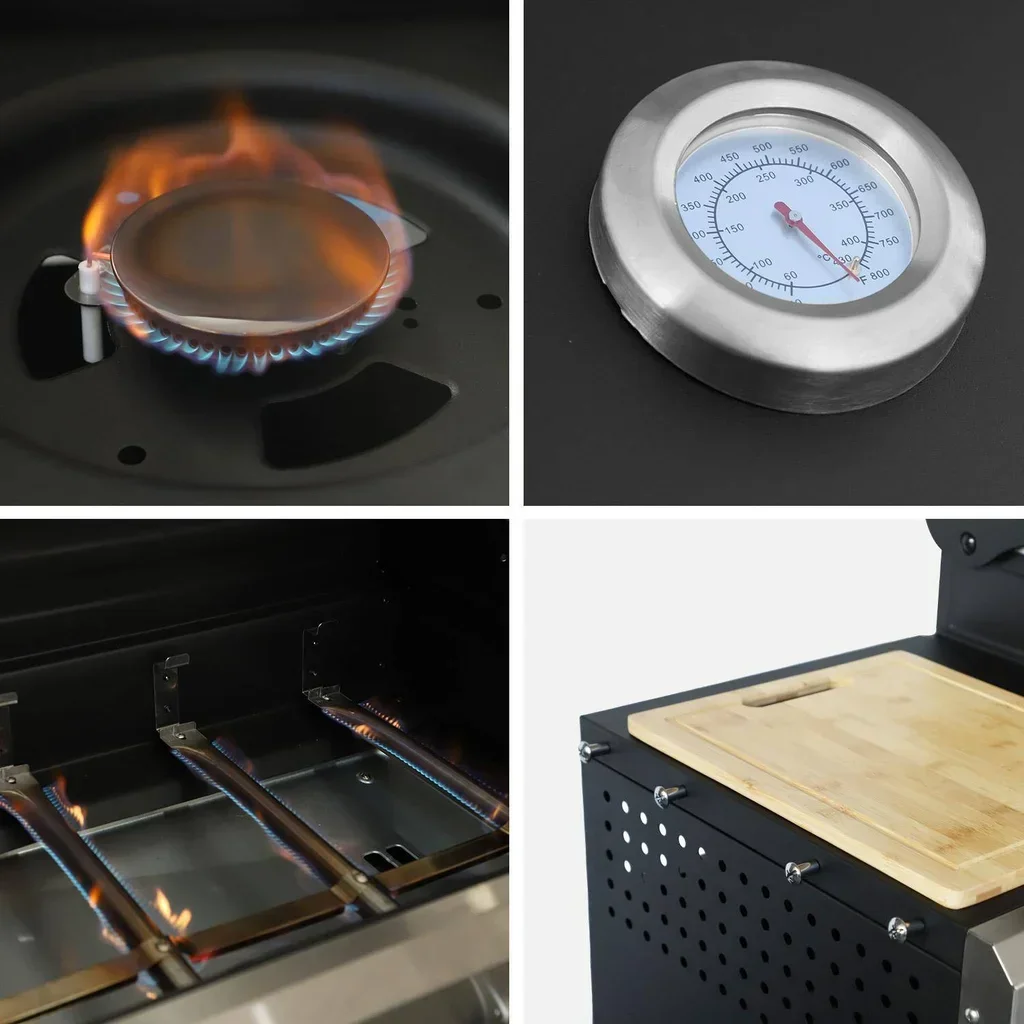 Barbecue gaz 4 brûleurs avec réchaud latéral, plancha et housse