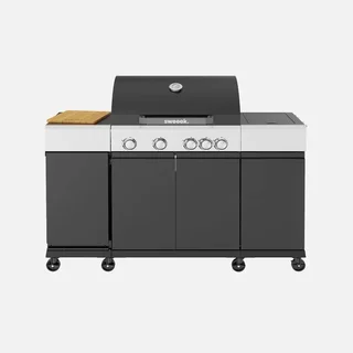 Barbecue gaz 4 brûleurs avec réchaud latéral, plancha et housse