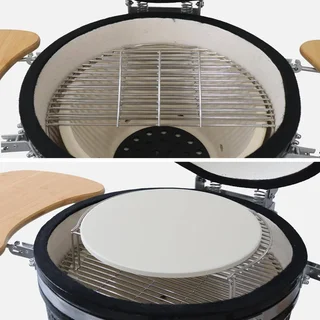 Kamado Keramikgrill 57cm 3-in-1 mit Rollen und Seitentischen