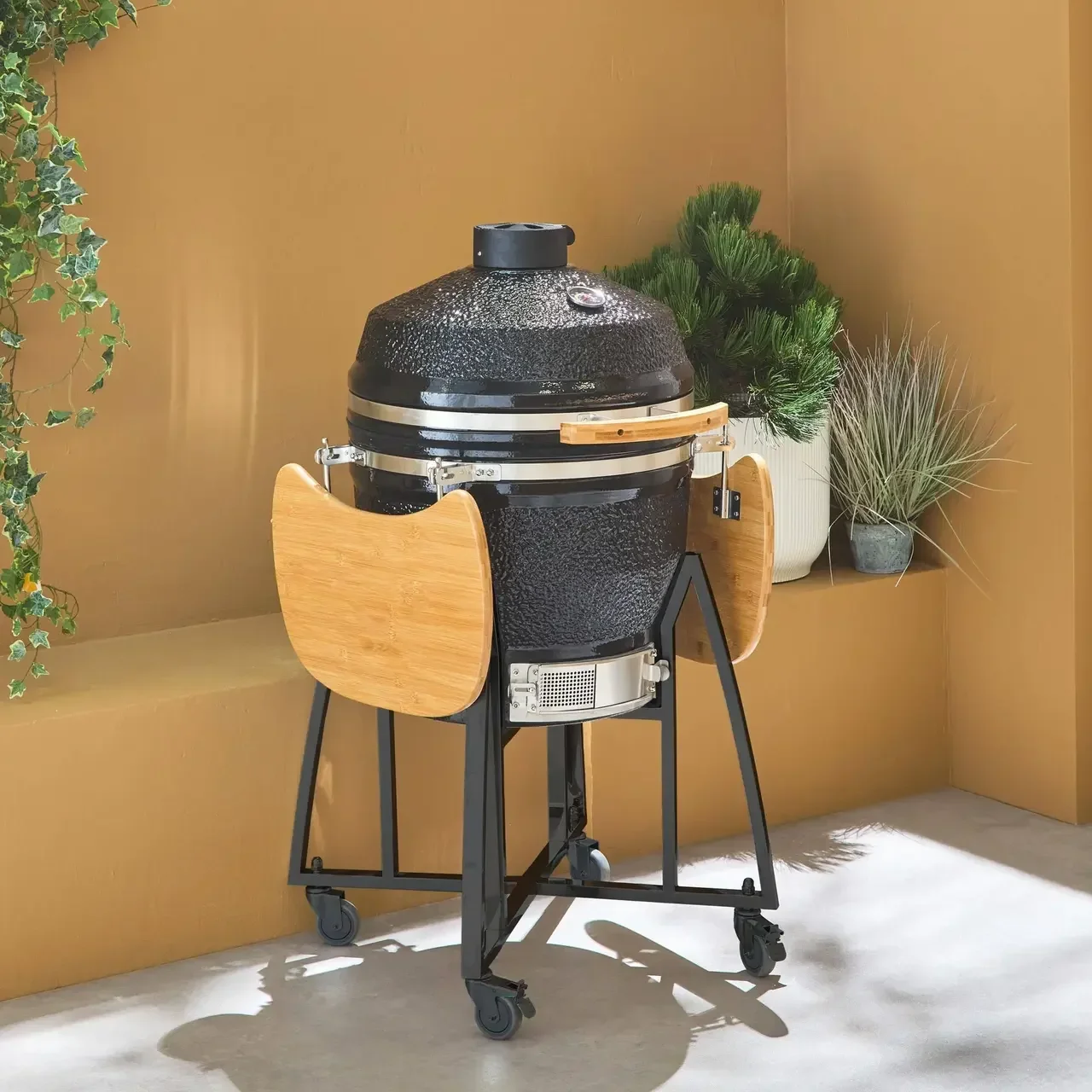 Kamado Keramikgrill 57cm 3-in-1 mit Rollen und Seitentischen