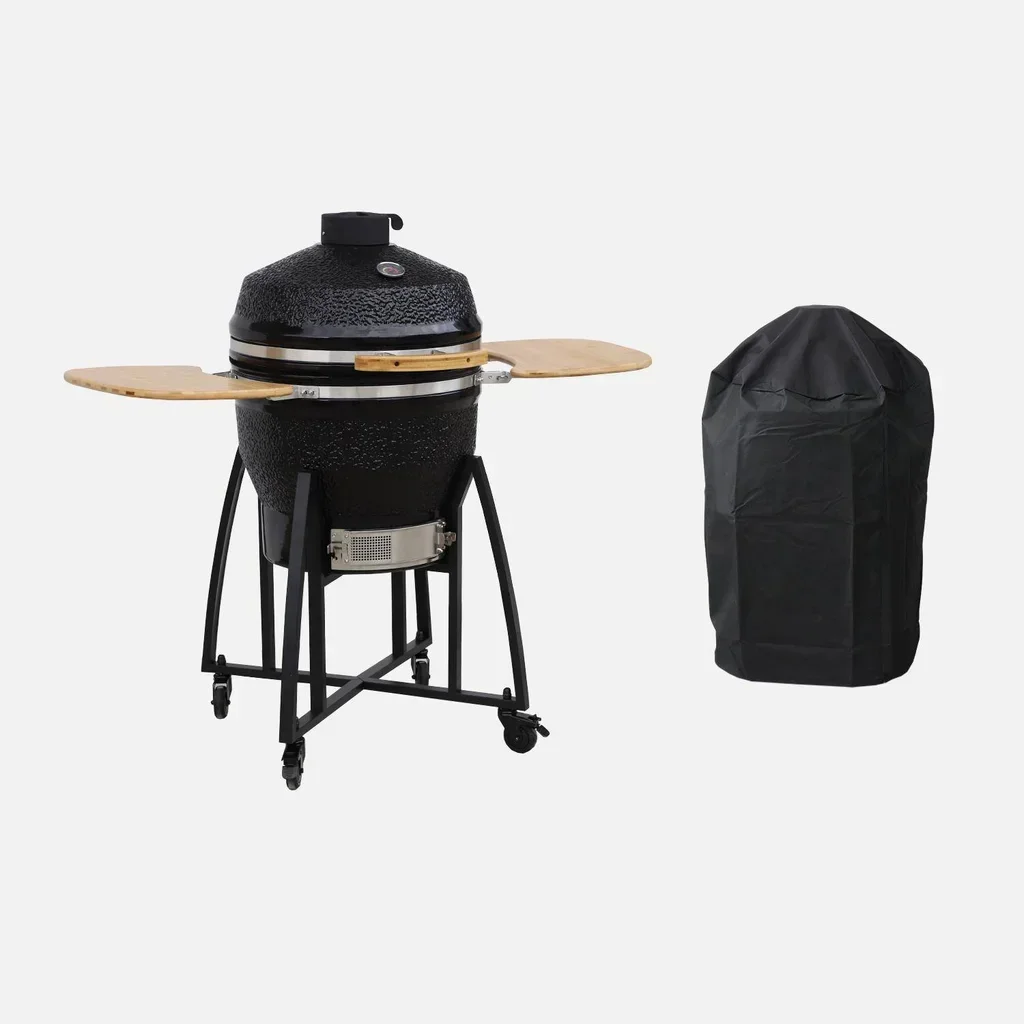 Kamado Keramikgrill 57cm 3-in-1 mit Rollen und Seitentischen