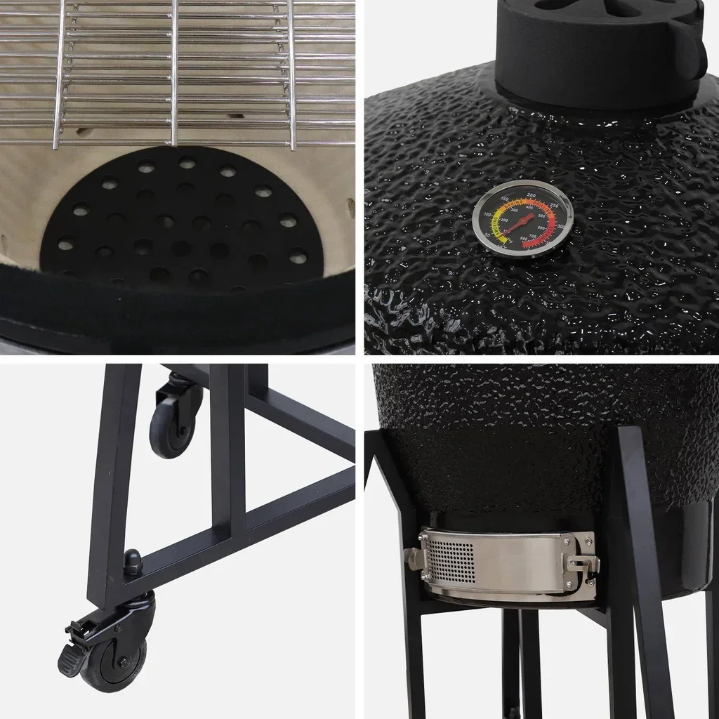 Kamado Keramikgrill 57cm 3-in-1 mit Rollen und Seitentischen