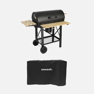3-in-1 Holzkohlegrill Smoker Plancha mit Rädern und Abdeckhaube