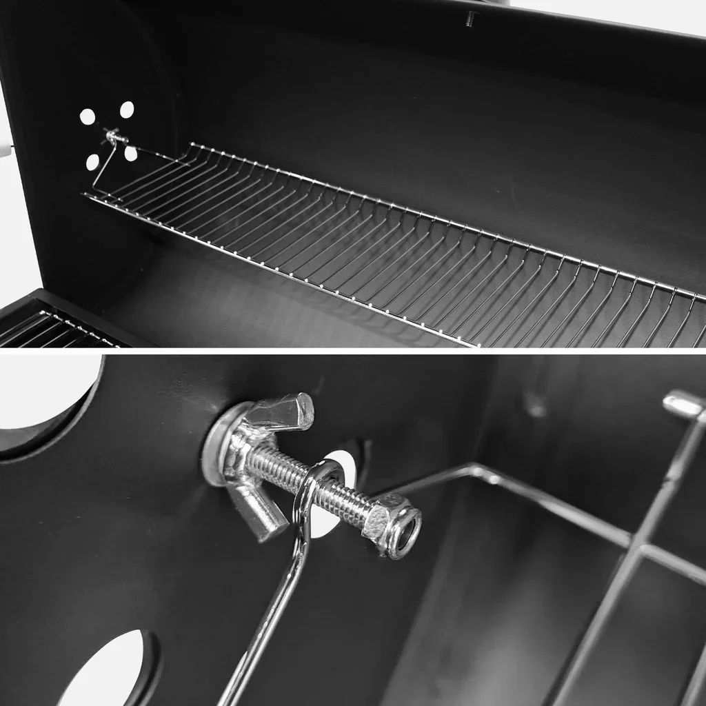 3-in-1 Holzkohlegrill Smoker Plancha mit Rädern und Abdeckhaube
