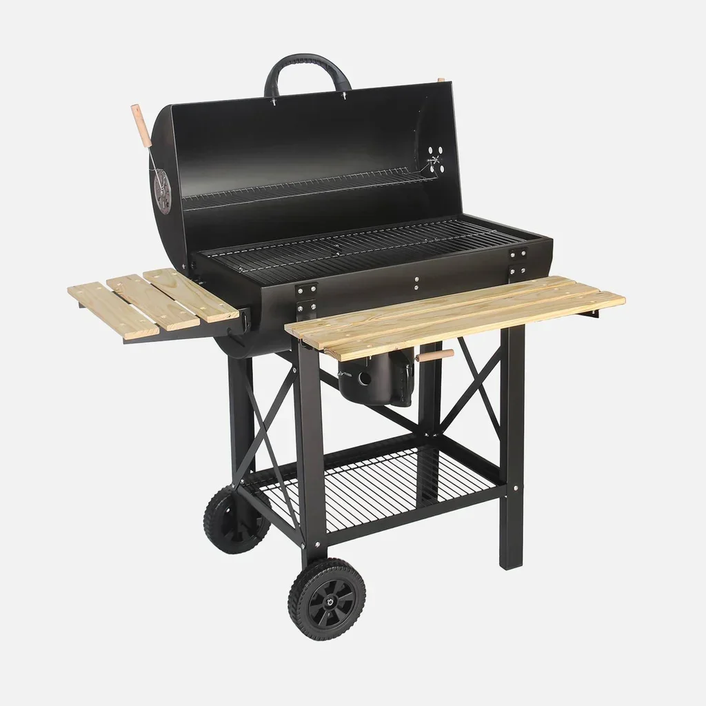 Barbecue charbon américain 3 en 1 grill fumoir plancha avec roues