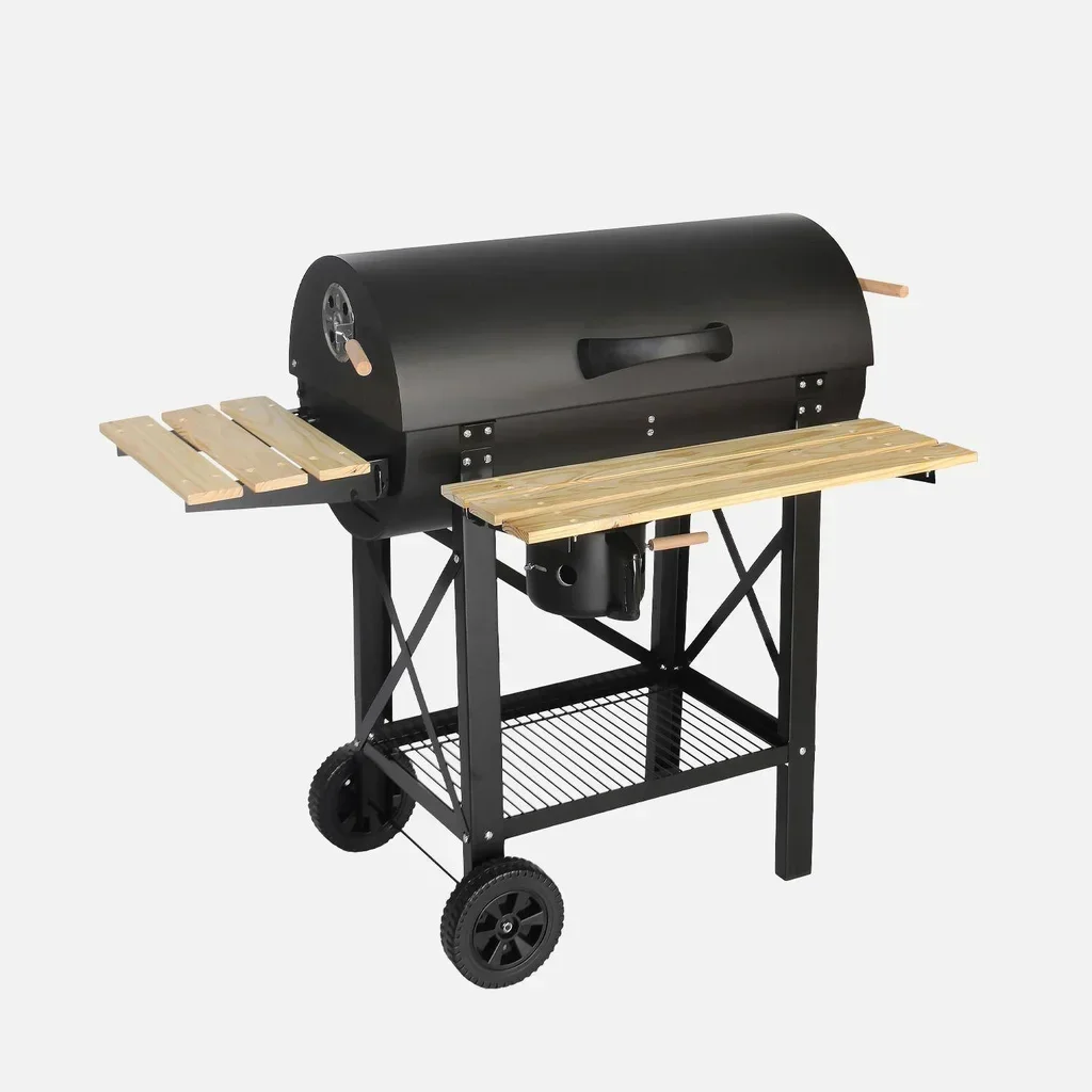 Barbecue charbon américain 3 en 1 grill fumoir plancha avec roues
