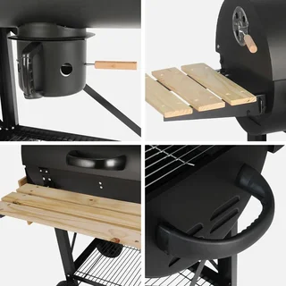 Barbecue charbon américain 3 en 1 grill fumoir plancha avec roues
