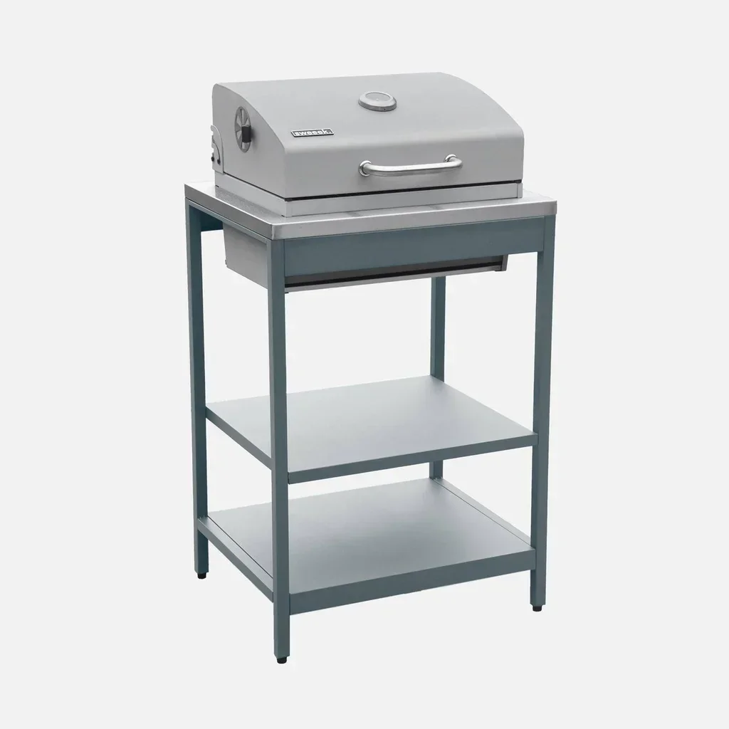 Barbecue charbon Naxos grill fumoir 2 étagères acier inoxydable 6-9 personnes