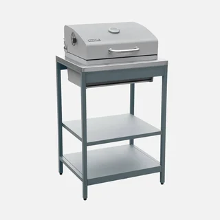Barbecue charbon Naxos grill fumoir 2 étagères acier inoxydable 6-9 personnes