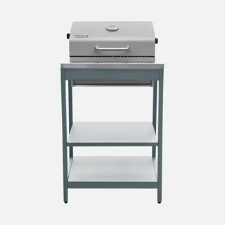 Barbecue charbon Naxos grill fumoir 2 étagères acier inoxydable 6-9 personnes