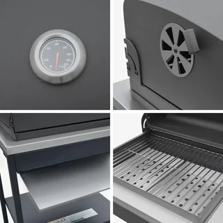 Barbecue charbon Naxos avec fumoir, 2 grilles et tablettes latérales