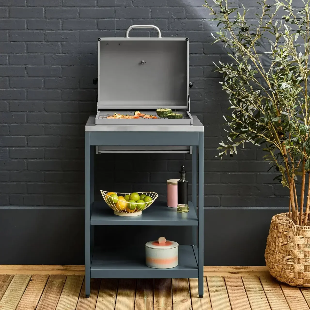 Barbecue charbon Naxos grill fumoir 2 étagères acier inoxydable 6-9 personnes