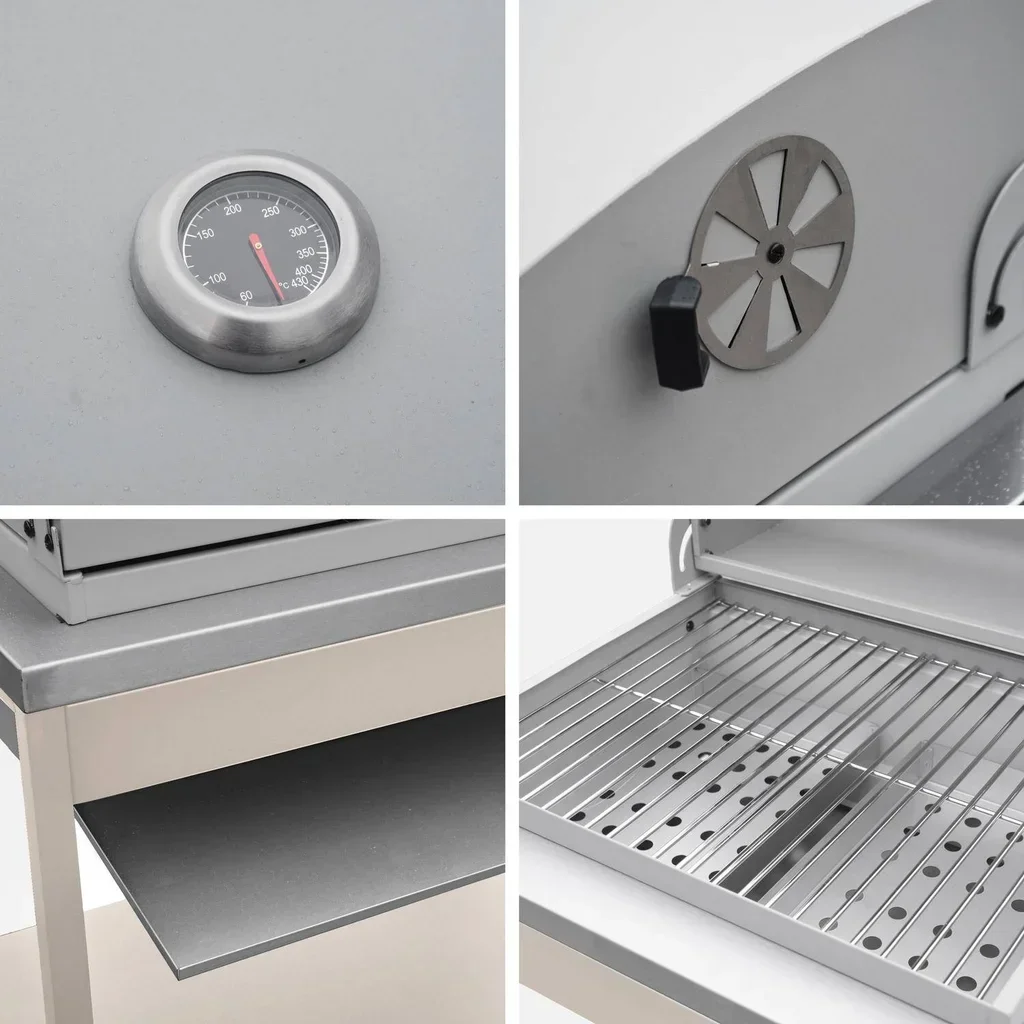 Barbecue charbon Naxos avec fumoir, 2 grilles et tablettes latérales