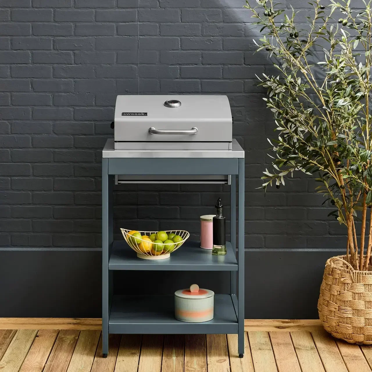 Barbecue charbon Naxos grill fumoir 2 étagères acier inoxydable 6-9 personnes