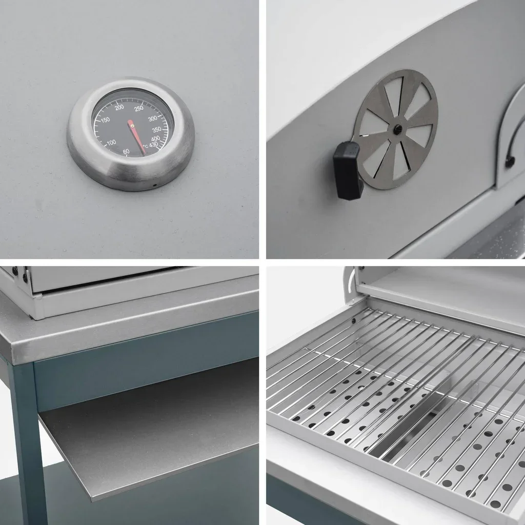Barbecue charbon Naxos grill fumoir 2 étagères acier inoxydable 6-9 personnes