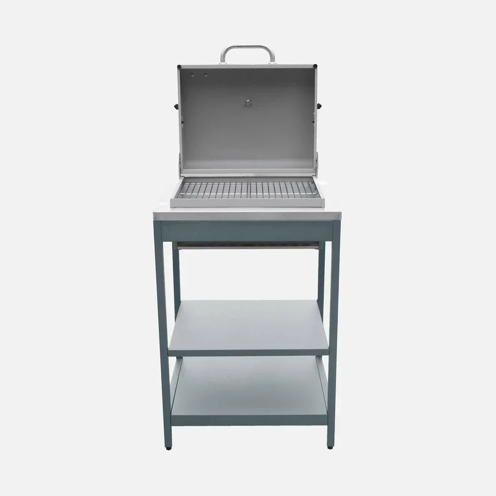 Barbecue charbon Naxos grill fumoir 2 étagères acier inoxydable 6-9 personnes