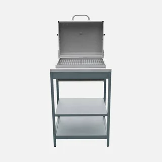 Barbecue charbon Naxos grill fumoir 2 étagères acier inoxydable 6-9 personnes