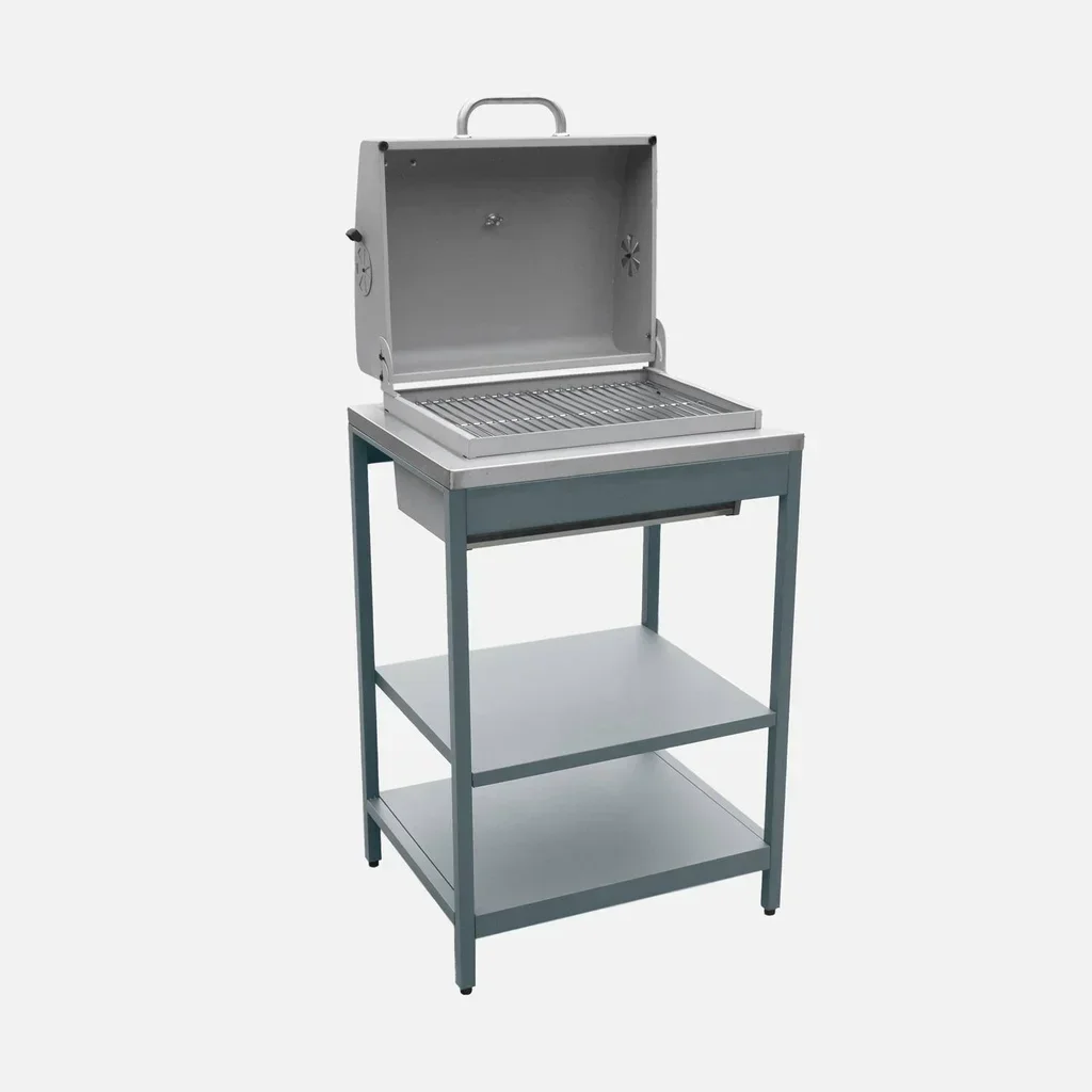 Barbecue charbon Naxos grill fumoir 2 étagères acier inoxydable 6-9 personnes