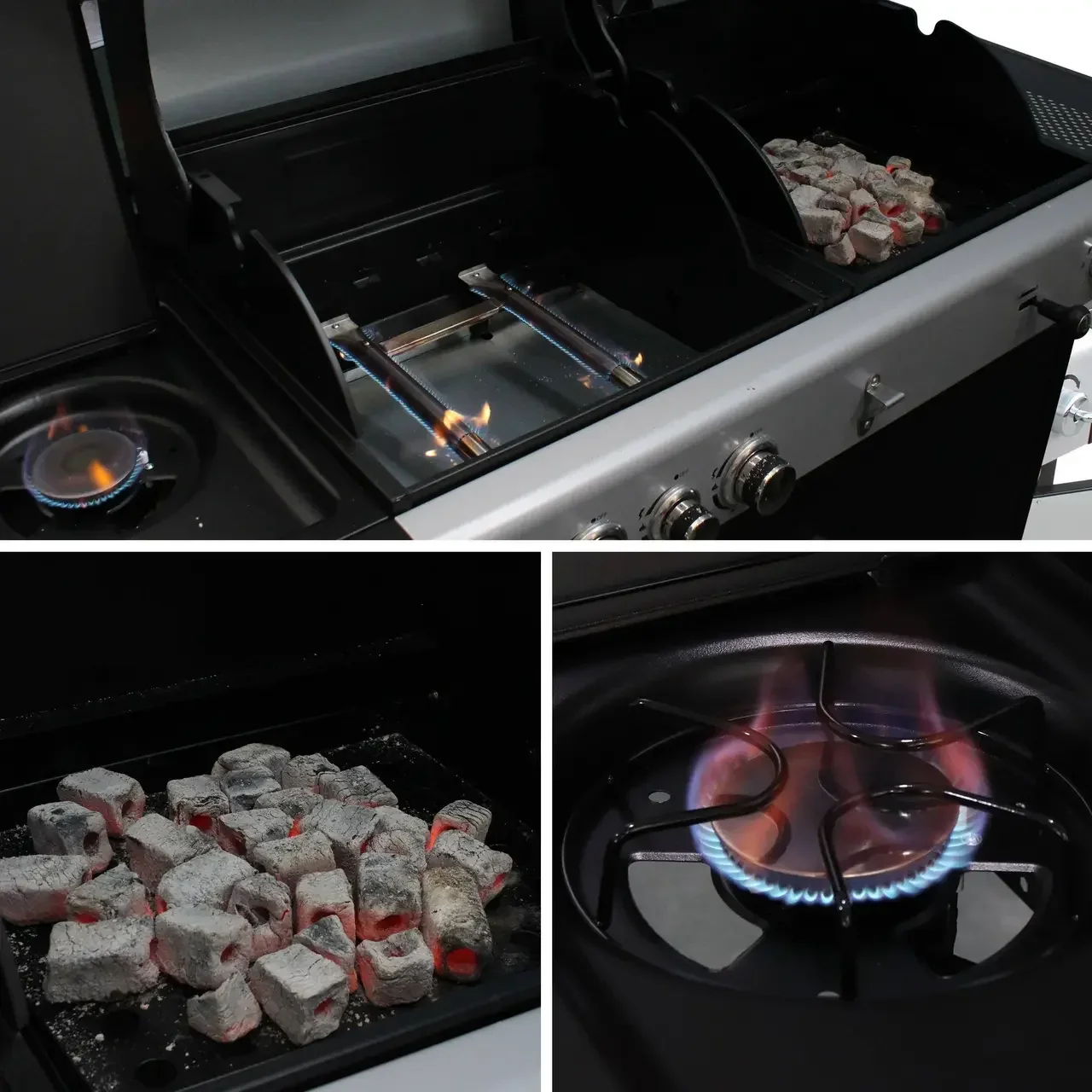Barbecue hybride gaz charbon 4 brûleurs Marsac plancha fumoir 10-12 personnes