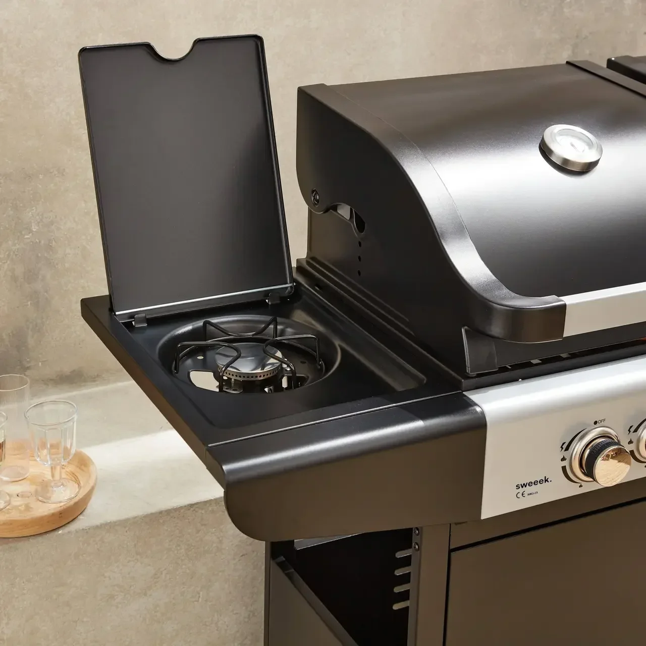Barbecue hybride gaz charbon 4 brûleurs Marsac plancha fumoir 10-12 personnes