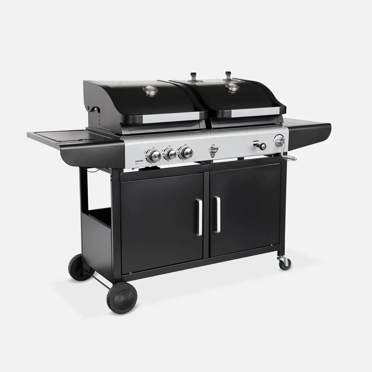 Barbecue hybride gaz charbon 4 brûleurs Marsac plancha fumoir 10-12 personnes