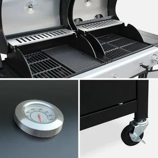 Barbecue hybride gaz charbon 4 brûleurs Marsac plancha fumoir 10-12 personnes