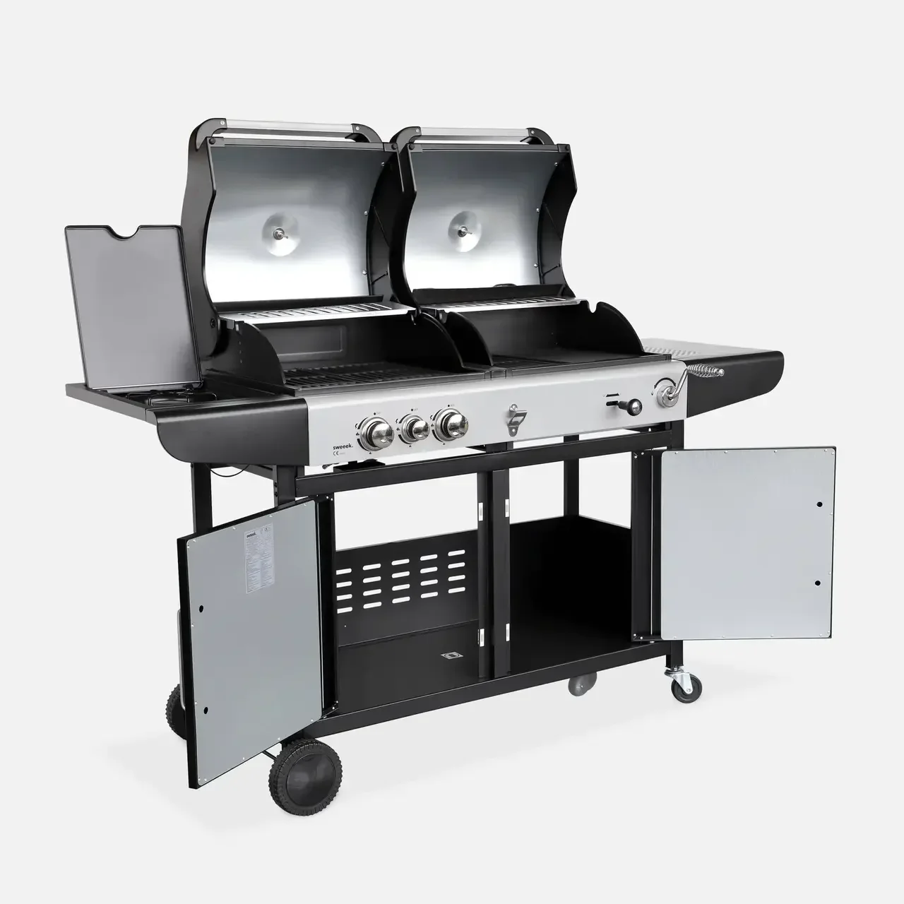 Barbecue hybride gaz charbon 4 brûleurs Marsac plancha fumoir 10-12 personnes