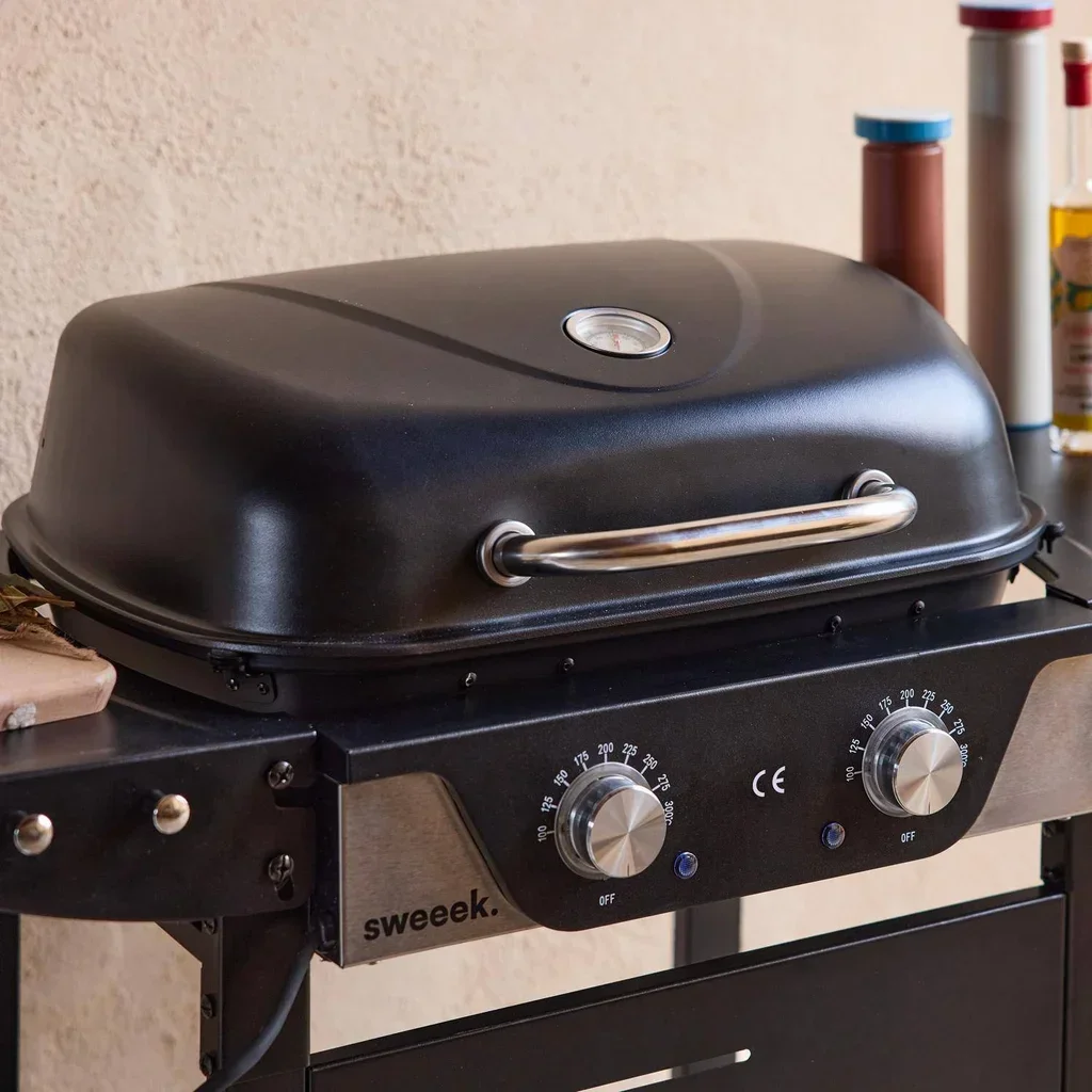 Barbecue électrique 2 feux acier émaillé 2300W Nikola thermomètre intégré