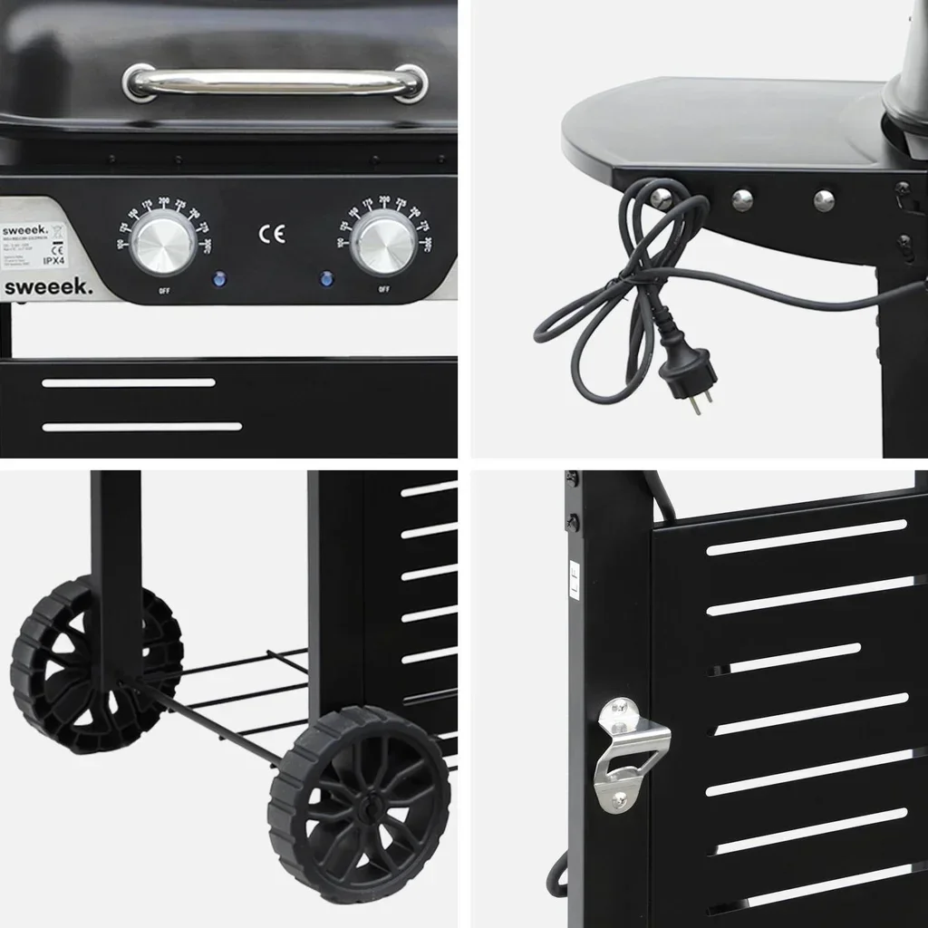 Barbecue électrique 2 feux acier émaillé 2300W Nikola thermomètre intégré