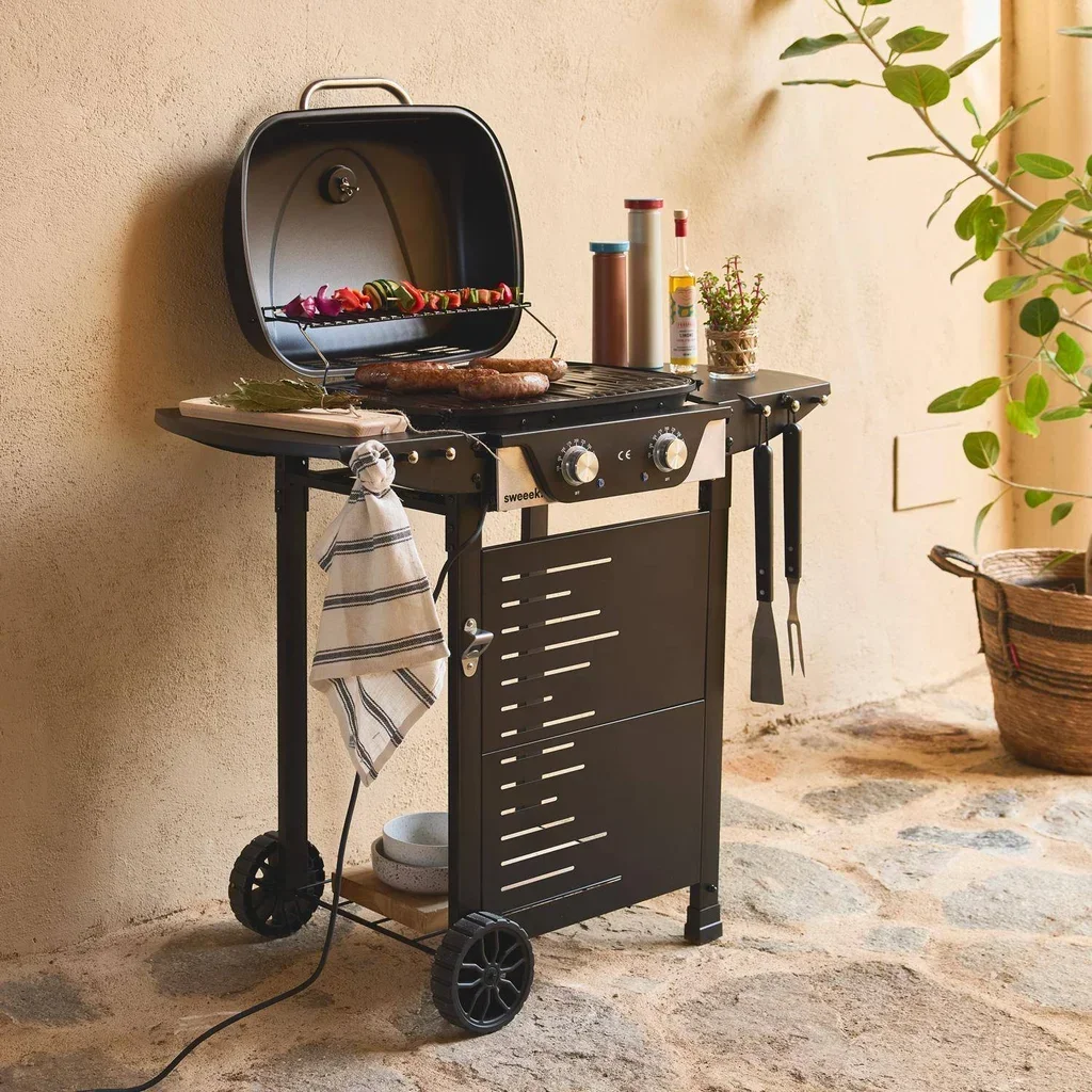 Barbecue électrique 2 feux acier émaillé 2300W Nikola thermomètre intégré
