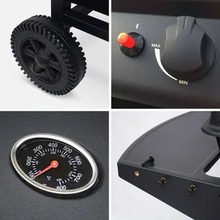 Barbecue gaz 2 brûleurs Aramis noir avec thermomètre et tablettes latérales