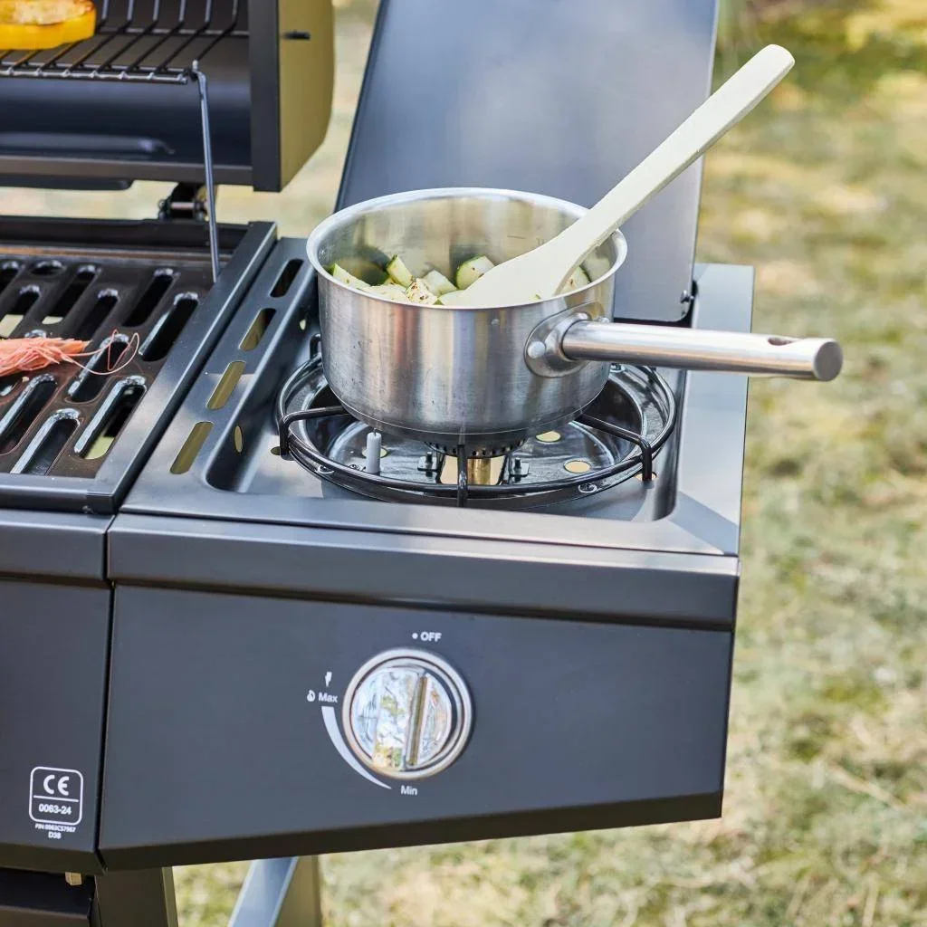 Barbecue gaz 3 brûleurs avec feu latéral et thermomètre intégré